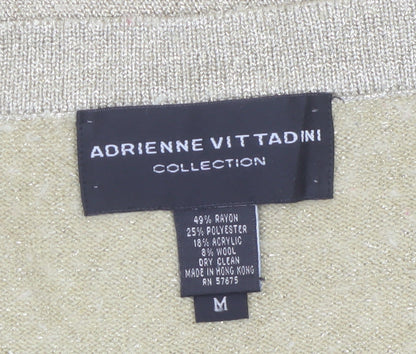 Adrienne Vittadini Women Beige M Boat Neck Wool Blend Pullover Jumper