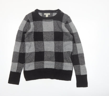 Bass Men's Grey Check Knit Acrylic Pullover Jumper Size M