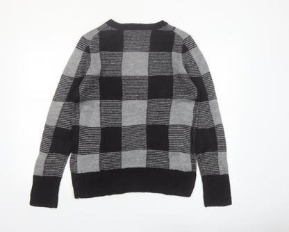 Bass Men's Grey Check Knit Acrylic Pullover Jumper Size M