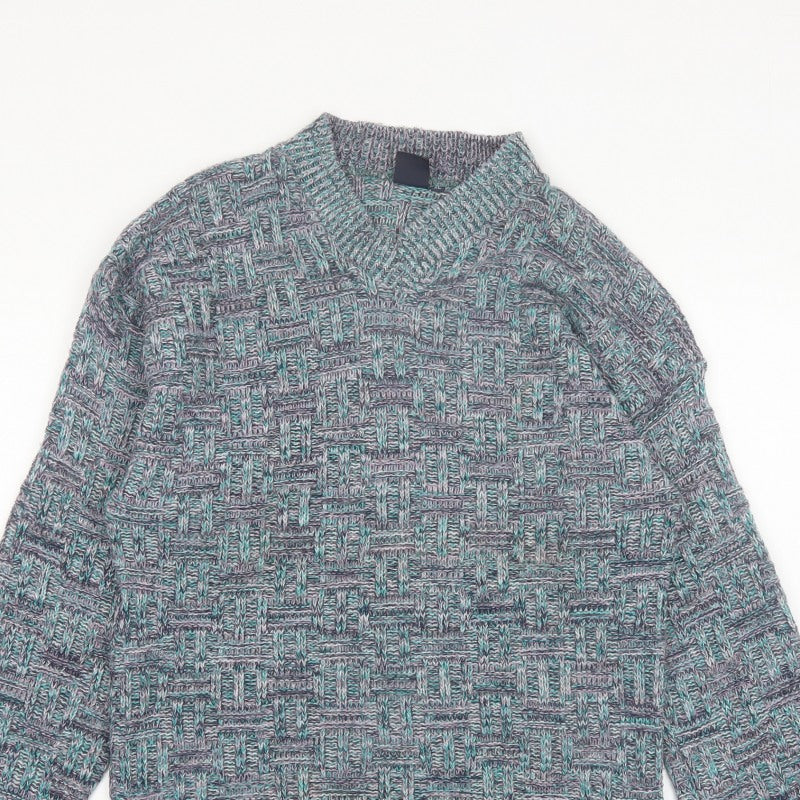Green Mountain Men's Multicoloured XL Chunky Knit Retro Jumper