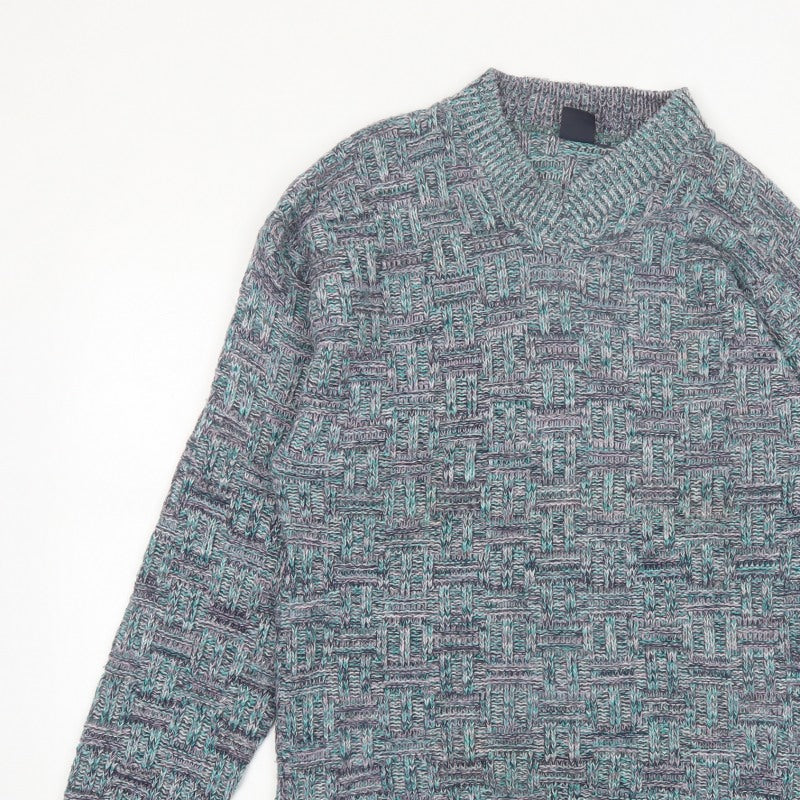 Green Mountain Men's Multicoloured XL Chunky Knit Retro Jumper