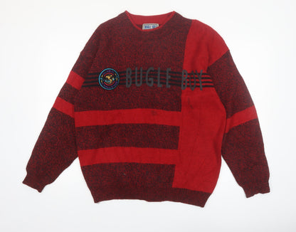 Bugle Boy Men's Red Striped Acrylic Pullover Jumper M Vintage