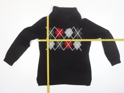 Karen Scott Women's Black Argyle Roll Neck Acrylic Jumper Size S