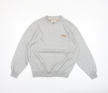 Troy Bros Men's Grey 1/4 Zip Cotton Blend Jumper Size L