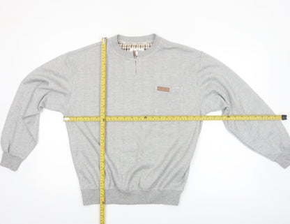 Troy Bros Men's Grey 1/4 Zip Cotton Blend Jumper Size L