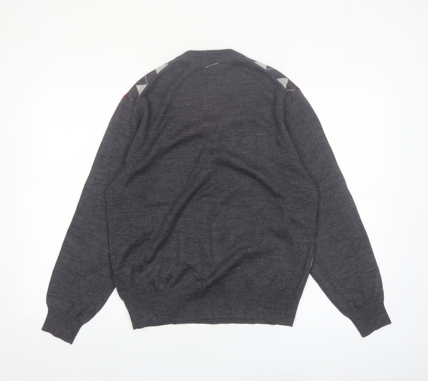 Prestige Style Men's Grey Argyle V-Neck Wool Blend Jumper M