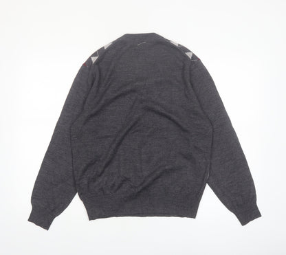 Prestige Style Men's Grey Argyle V-Neck Wool Blend Jumper M