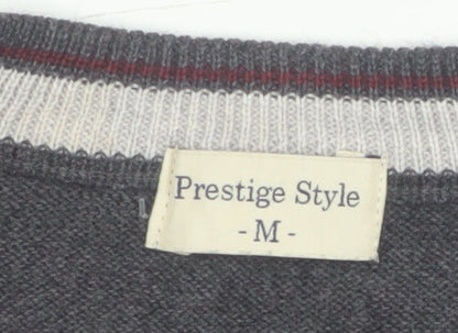 Prestige Style Men's Grey Argyle V-Neck Wool Blend Jumper M