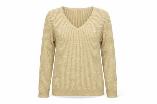 Lauren Ralph Lauren Women’s Gold Silk Blend V-Neck Petite Jumper L