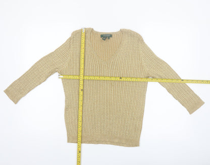 Lauren Ralph Lauren Women’s Gold Silk Blend V-Neck Petite Jumper L