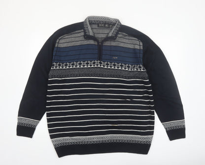 City Chic Men Blue 2XL 1/4 Zip Striped Knit Jumper