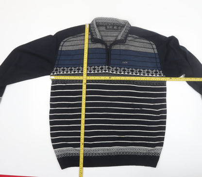 City Chic Men Blue 2XL 1/4 Zip Striped Knit Jumper