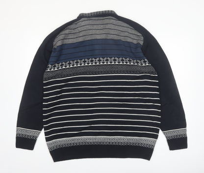 City Chic Men Blue 2XL 1/4 Zip Striped Knit Jumper