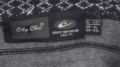 City Chic Men Blue 2XL 1/4 Zip Striped Knit Jumper