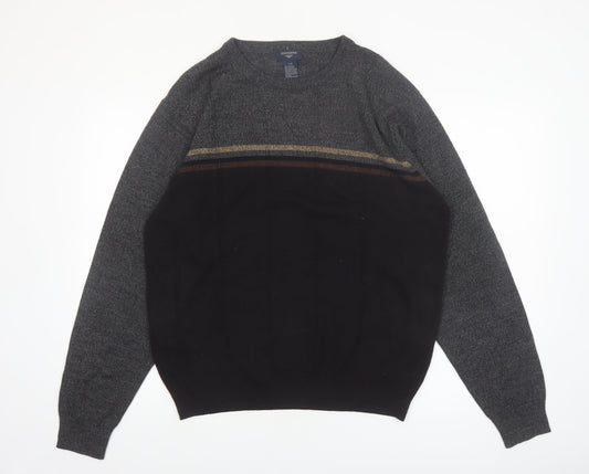 Dockers Men's Grey Acrylic Striped Crew Neck Pullover Jumper L