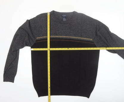 Dockers Men's Grey Acrylic Striped Crew Neck Pullover Jumper L
