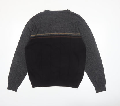 Dockers Men's Grey Acrylic Striped Crew Neck Pullover Jumper L