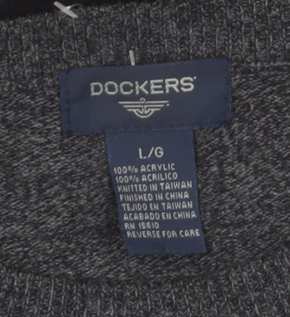 Dockers Men's Grey Acrylic Striped Crew Neck Pullover Jumper L