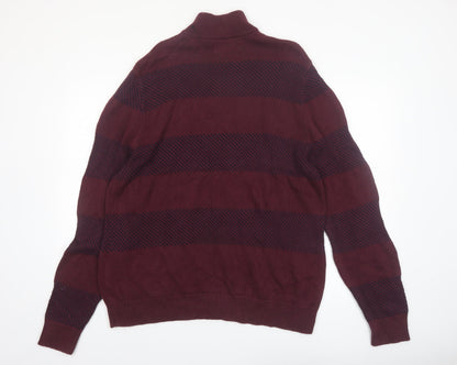 Chaps Men's Red Striped Cotton Half Zip Jumper Size L