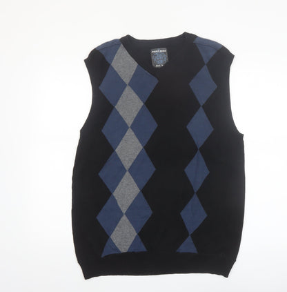 Point Zero Men’s Black Argyle Cotton Sleeveless V-Neck Vest Size L