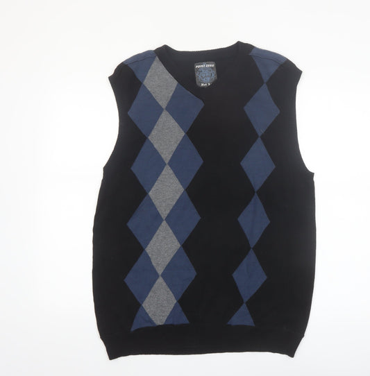 Point Zero Men’s Black Argyle Cotton Sleeveless V-Neck Vest Size L