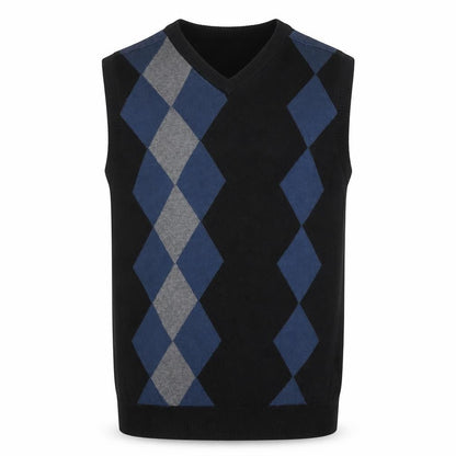 Point Zero Men’s Black Argyle Cotton Sleeveless V-Neck Vest Size L