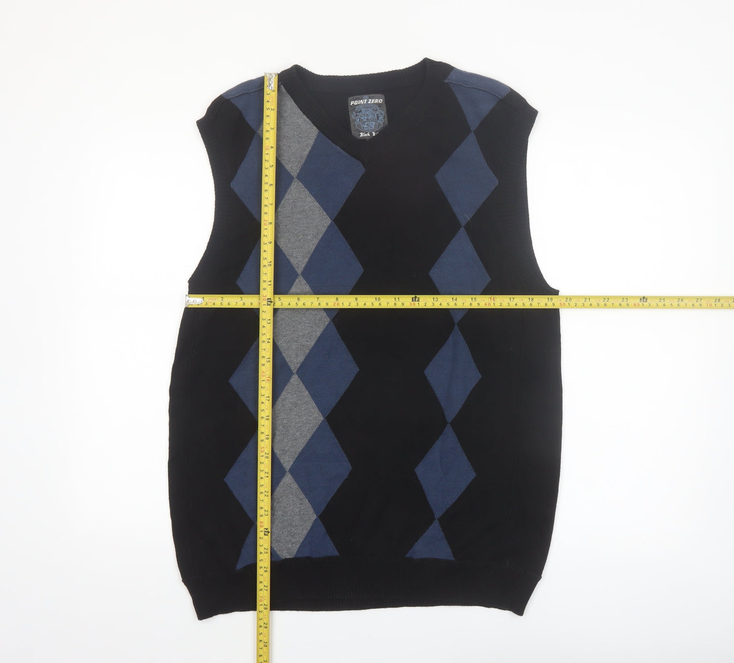 Point Zero Men’s Black Argyle Cotton Sleeveless V-Neck Vest Size L