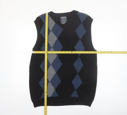 Point Zero Men’s Black Argyle Cotton Sleeveless V-Neck Vest Size L