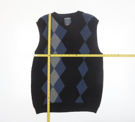 Point Zero Men’s Black Argyle Cotton Sleeveless V-Neck Vest Size L