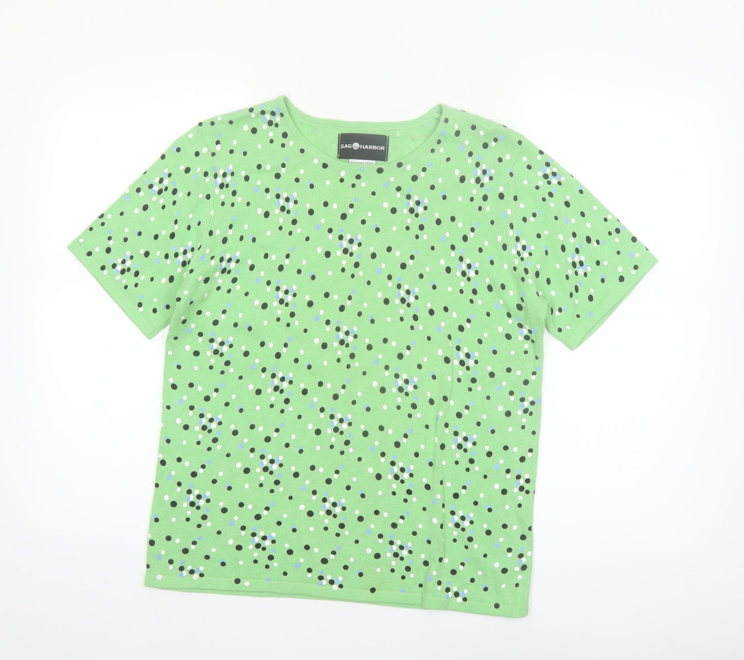 Sag Harbor Women's Green Polka Dot Cotton Blend Short Sleeve T-Shirt Size S