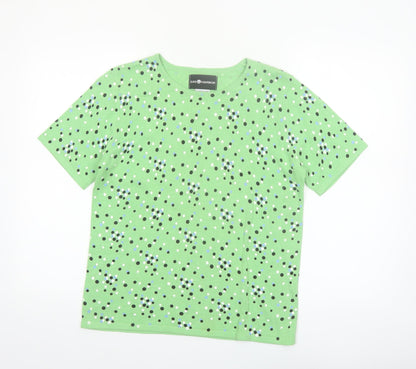 Sag Harbor Women's Green Polka Dot Cotton Blend Short Sleeve T-Shirt Size S