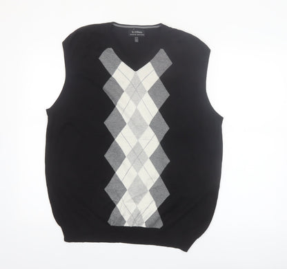 Le Château Men's Black Argyle Sleeveless Vest Jumper XL Silk Cotton