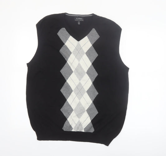 Le Château Men's Black Argyle Sleeveless Vest Jumper XL Silk Cotton