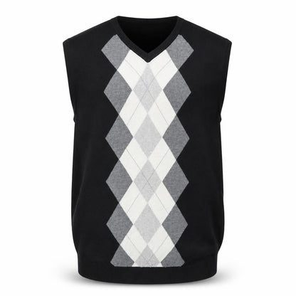 Le Château Men's Black Argyle Sleeveless Vest Jumper XL Silk Cotton