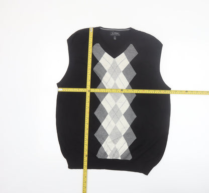 Le Château Men's Black Argyle Sleeveless Vest Jumper XL Silk Cotton
