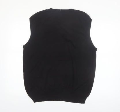 Le Château Men's Black Argyle Sleeveless Vest Jumper XL Silk Cotton