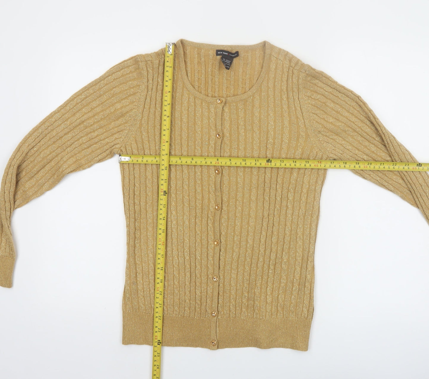 New York & Company Women’s Gold Cable-Knit Cardigan M