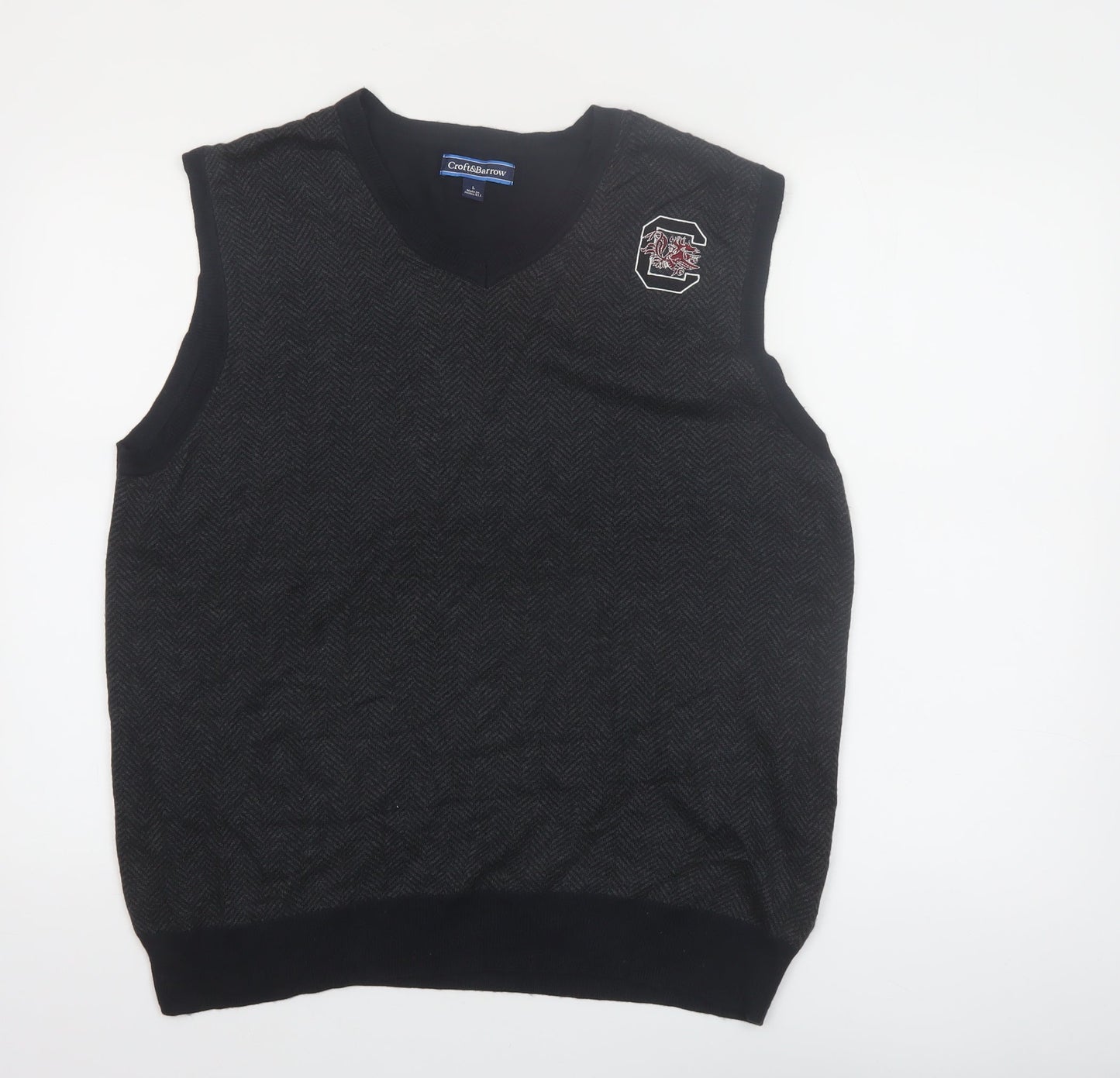 Croft & Barrow Men's Black Herringbone V-Neck Knit Vest Size L