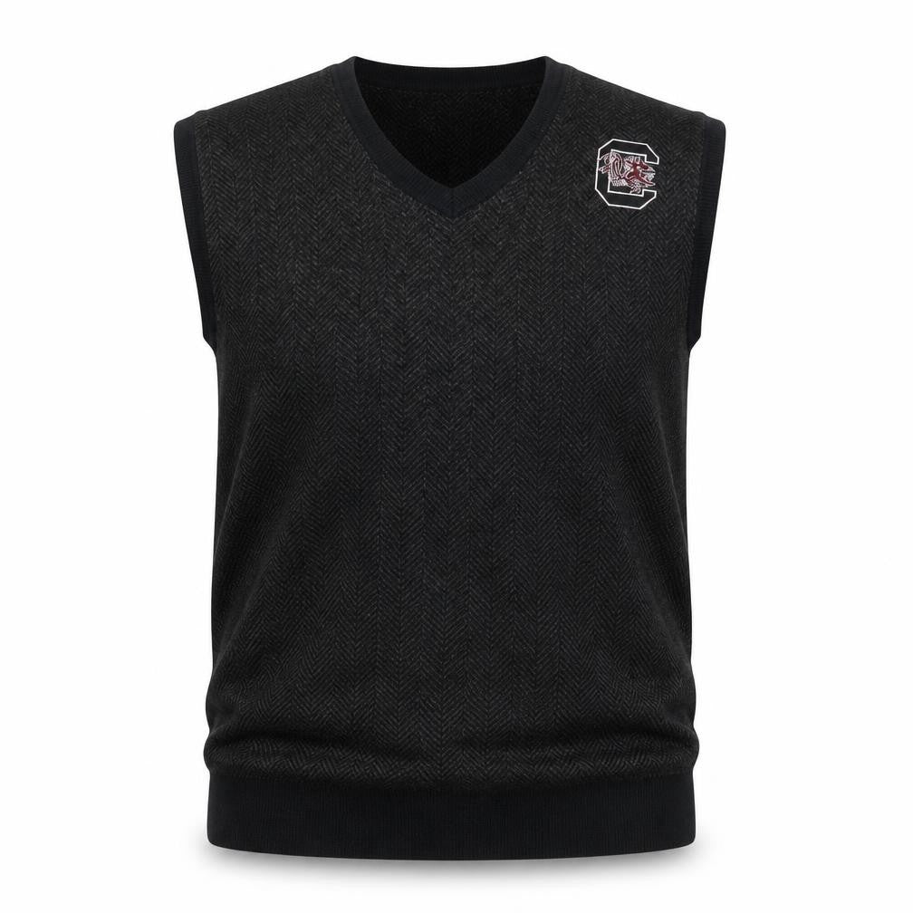 Croft & Barrow Men's Black Herringbone V-Neck Knit Vest Size L