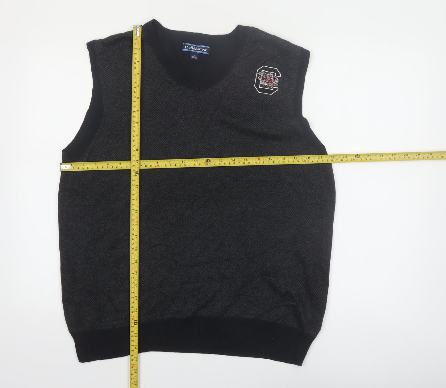 Croft & Barrow Men's Black Herringbone V-Neck Knit Vest Size L