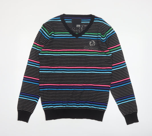 Jack & Jones Mens Multicoloured Stripe V-Neck Cotton Jumper M