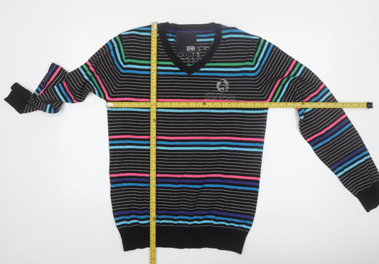 Jack & Jones Mens Multicoloured Stripe V-Neck Cotton Jumper M
