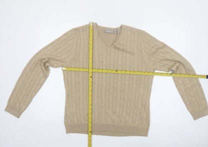 Croft & Barrow Women's Beige Cable Knit V-Neck Pullover Jumper L