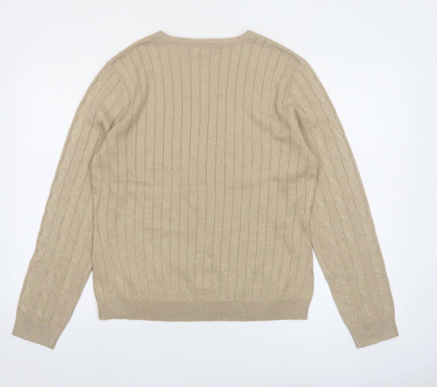 Croft & Barrow Women's Beige Cable Knit V-Neck Pullover Jumper L