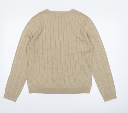 Croft & Barrow Women's Beige Cable Knit V-Neck Pullover Jumper L