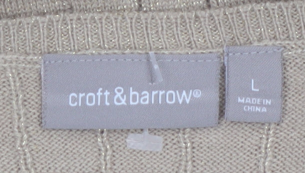 Croft & Barrow Women's Beige Cable Knit V-Neck Pullover Jumper L