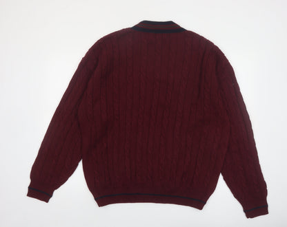 Roundtree & Yorke Men's Red Cable-Knit V-Neck Cotton Jumper XL