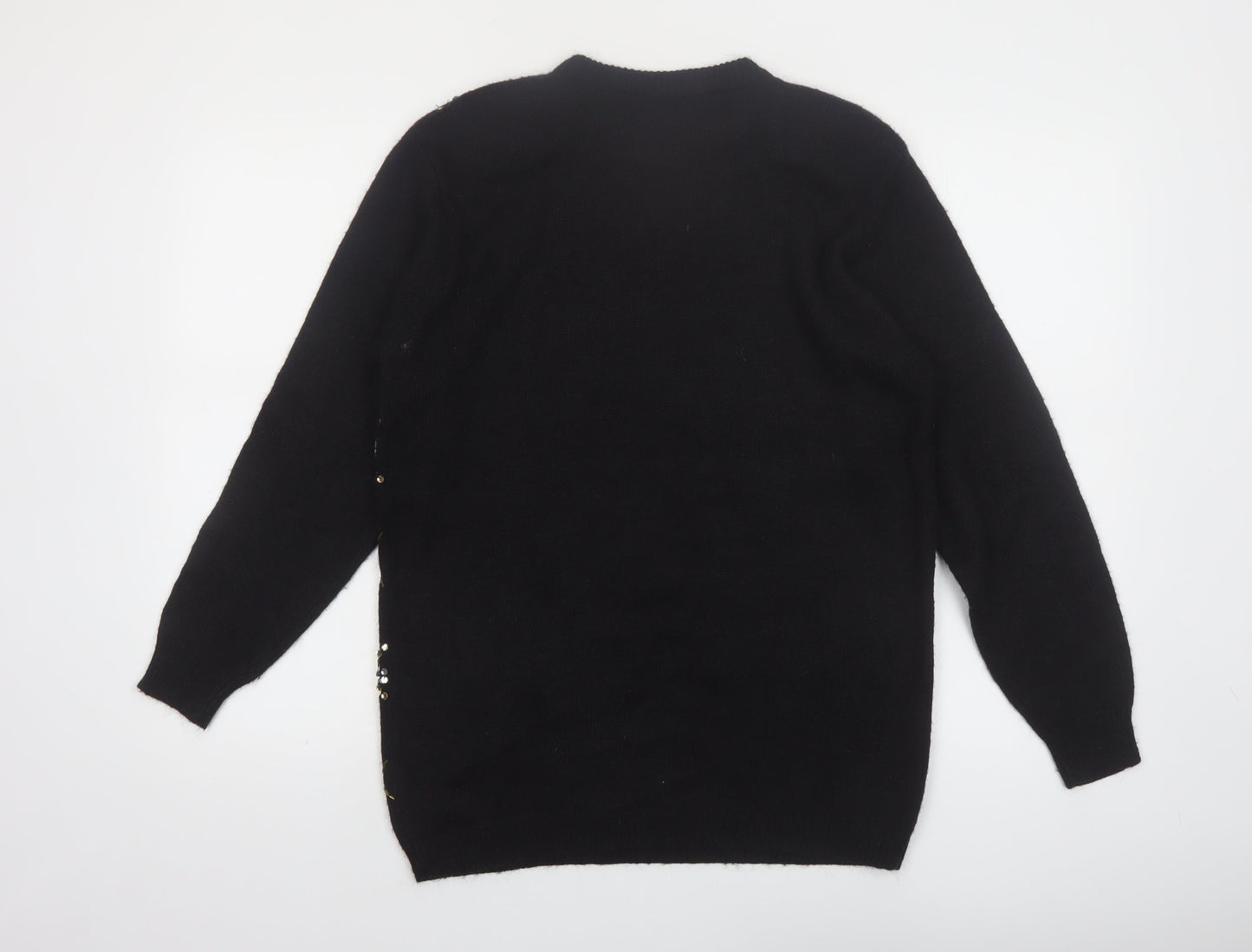 Alfred Dunner Women Black Petite M Sequin Argyle Pullover Jumper