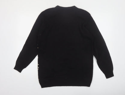 Alfred Dunner Women Black Petite M Sequin Argyle Pullover Jumper