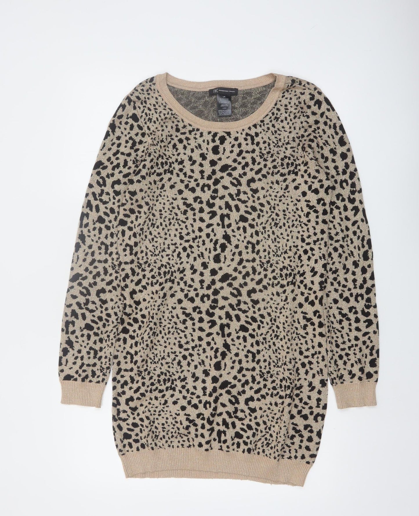 INC International Concepts Women's Beige Leopard Pullover Jumper L